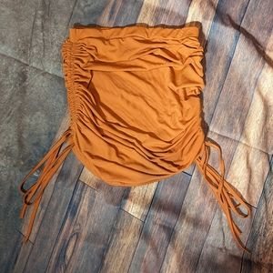 Orange Ruched Drawstring Skirt